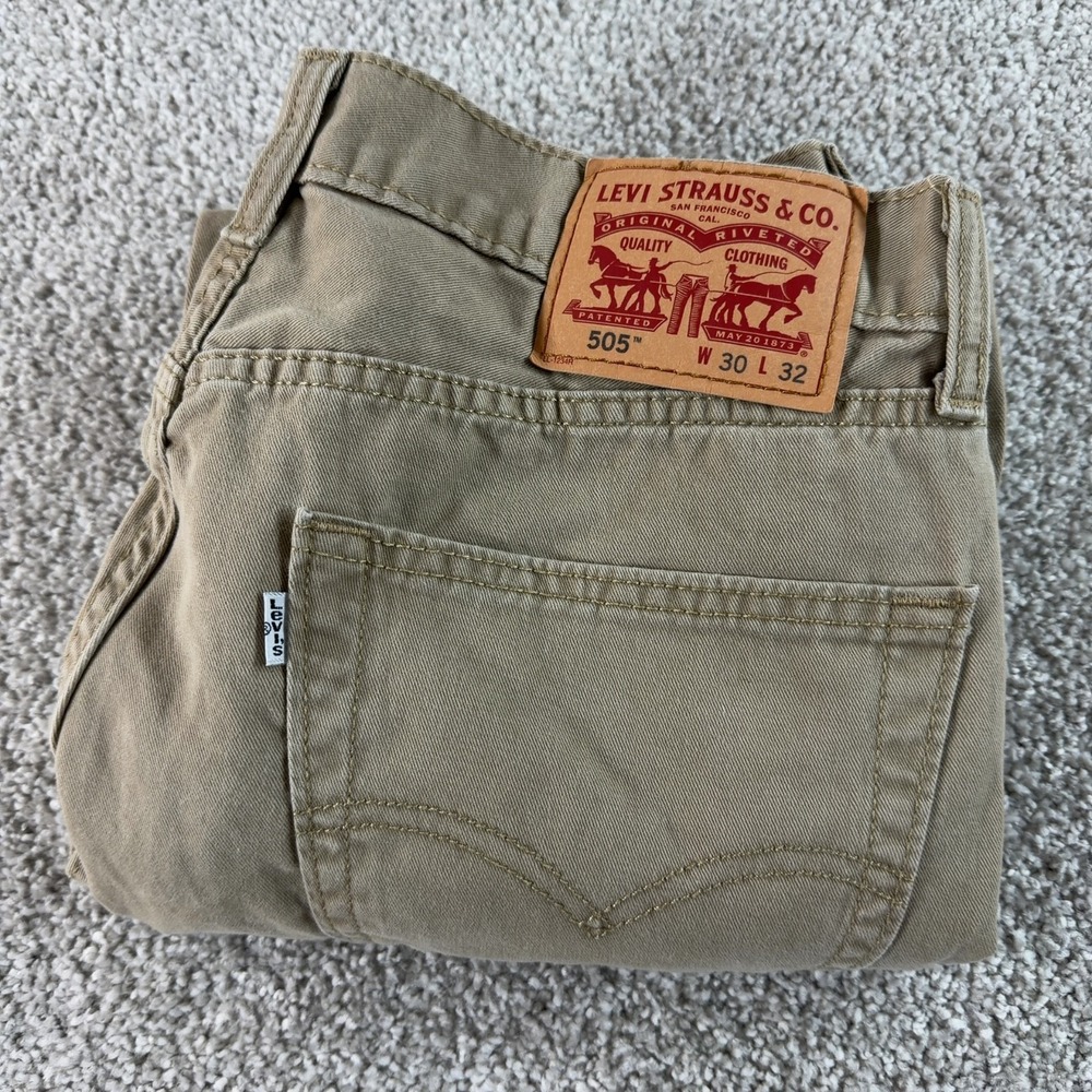Levi's 505 White Tab Khaki Jeans 30x32 Tan Denim Straight Leg Brown Pants